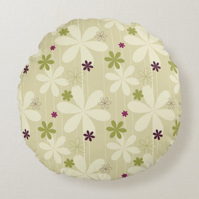 Retro Floral Background Round Pillow (Front)