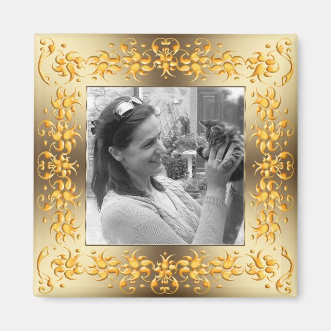 retro floral baroque golden frame. text. magnet (Front)