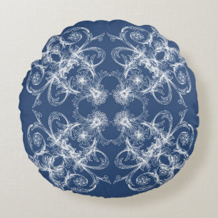 Retro floral Baroque Navy Round Pillow