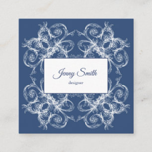 Retro Floral Baroque Square Business Card