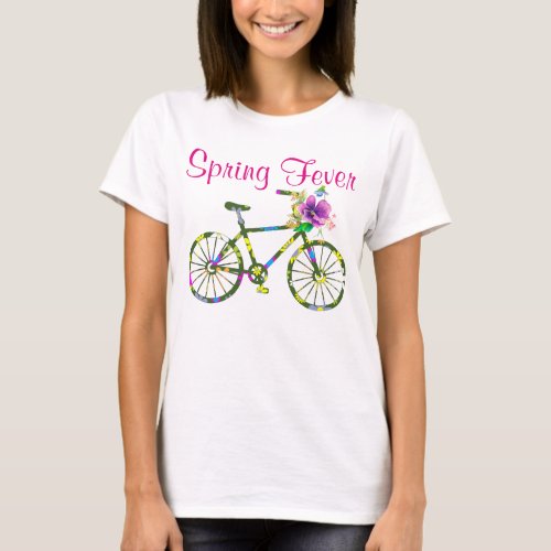 Retro Floral Bicycle Spring Fever T_Shirt