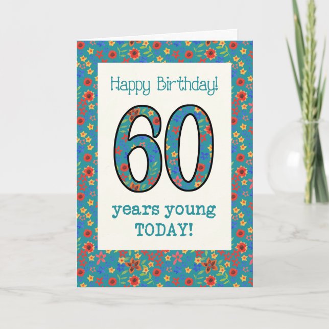 Retro Floral Birthday Card 60 Years Young (Front)