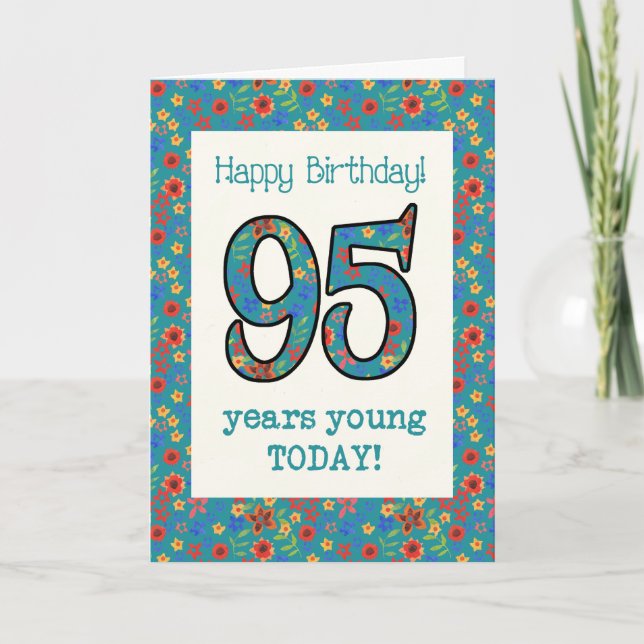 Retro Floral Birthday Card 95 Years Young (Front)