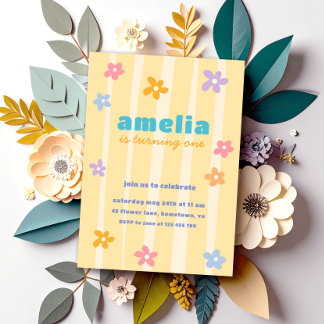 Retro Floral Birthday Party Invitation