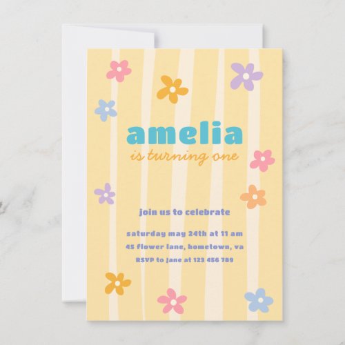 Retro Floral Birthday Party Invitation