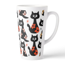 Retro Floral Black Cat (White)