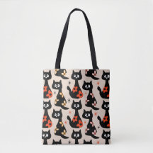 Retro Floral Black Cats (Soft Beige) Tote