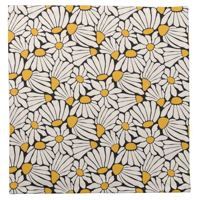 Retro Floral black yellow block print Cloth Napkin (Front)