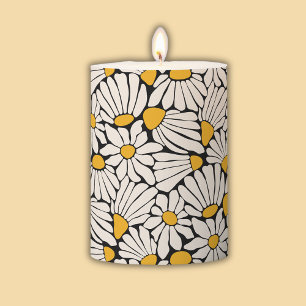 Retro Floral black yellow block print Pillar Candle