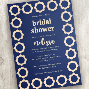 Retro Floral Blue Cream Bridal Shower Invitation