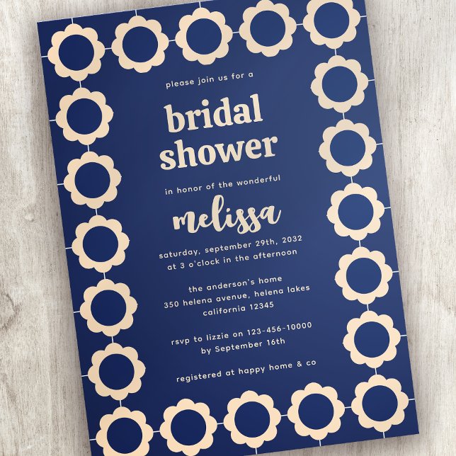 Retro Floral Blue Cream Bridal Shower Invitation (Creator Uploaded)