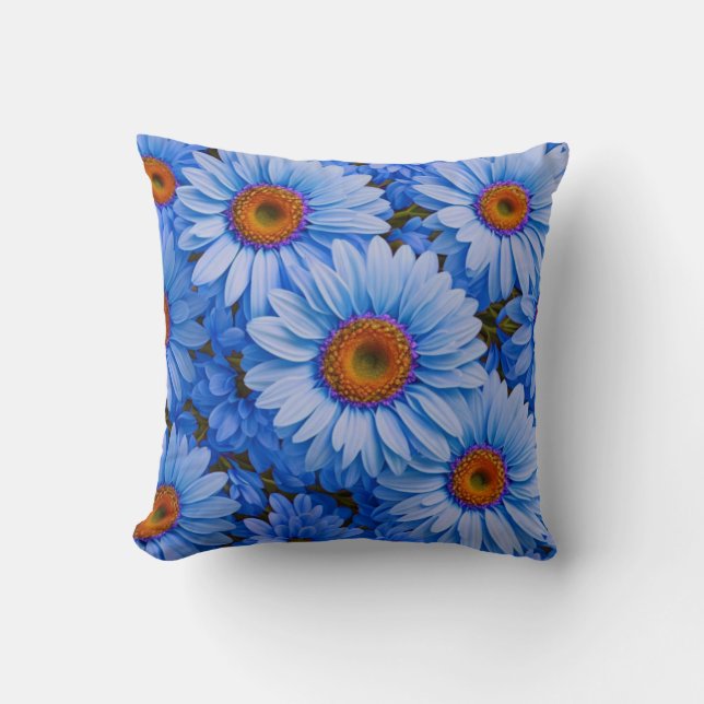 Retro floral blue sunflowers blue daisies pattern  throw pillow (Front)