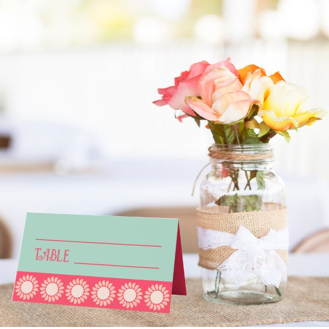 Retro Floral Boho Bright And Bold Wedding Place Card (Creator Uploaded)