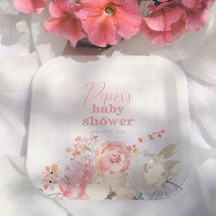Retro Floral Boho Girl Baby Shower Paper Plates