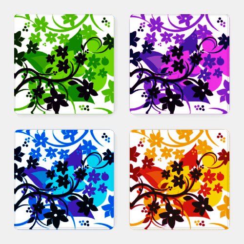 Retro Floral Bold Botanical Graphic Design Coaster Set