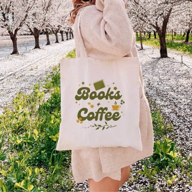 Retro Floral Books & Coffee Book Lover Tote Bag (Creator Uploaded)