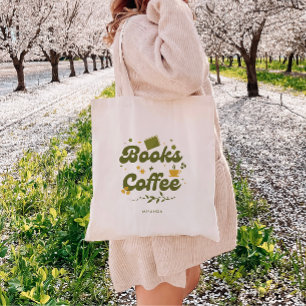 Retro Floral 'Books & Coffee' Personalized Bookish Tote Bag