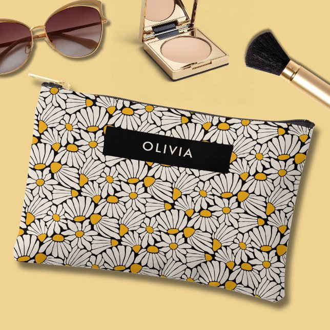 Retro floral botanical block print accessory pouch (Retro floral botanical block print personalized accessory pouch)