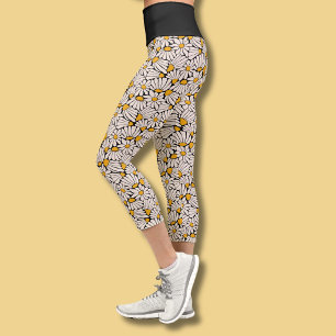 Retro floral botanical block print capri leggings