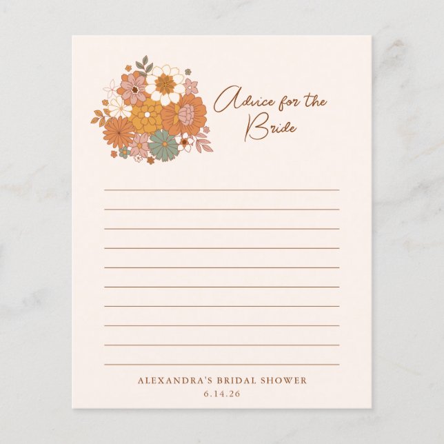 Retro Floral Bridal Shower Advice Card Boho Party (Front)