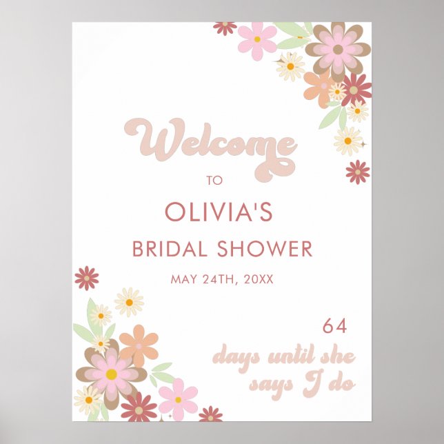 Retro Floral Bridal Shower Welcome Sign (Front)