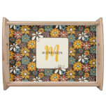 Retro Floral Brown Gold Teal Personalized  Serving Tray