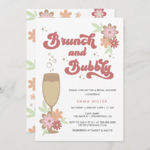 Retro Floral Brunch and Bubbly Bridal Shower Invitation