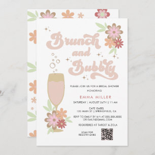 Retro Floral Brunch and Bubbly Bridal Shower Invitation