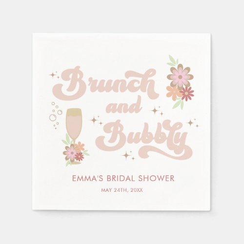 Retro Floral Brunch and Bubbly Bridal Shower Napkins
