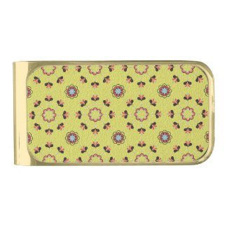 Retro Floral Charm Gold Finish Money Clip