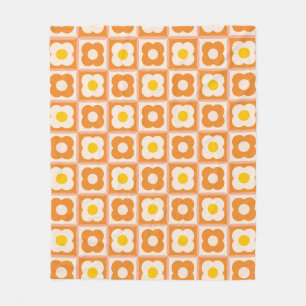 Retro Floral Checker Pattern Yellow, Orange Fleece Blanket