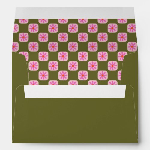 Retro Floral Checkerboard Pink Green Bat Mitzvah  Envelope