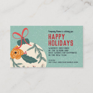 Retro floral Christmas ball greetings corporate Business Card