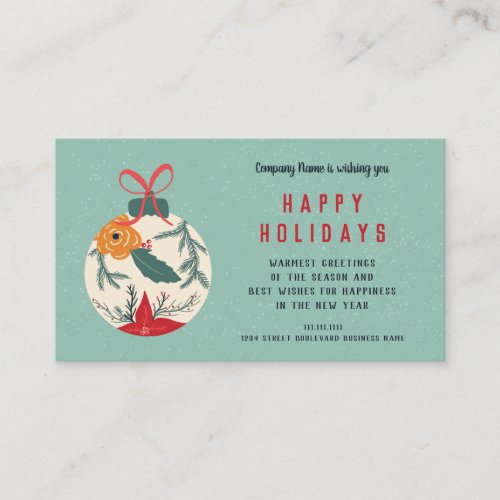Retro floral Christmas ball ribbon corporate wish Business Card