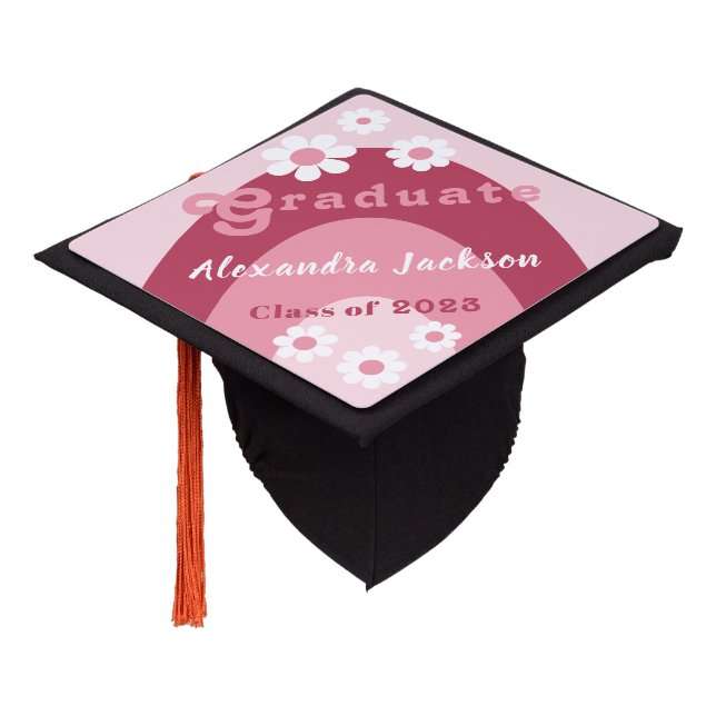 Retro Floral Class of 2023  Graduation Cap Topper (Angled)