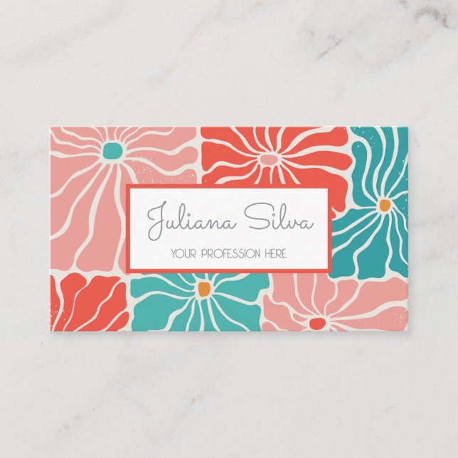Retro Floral Colorful Business Card (Front)