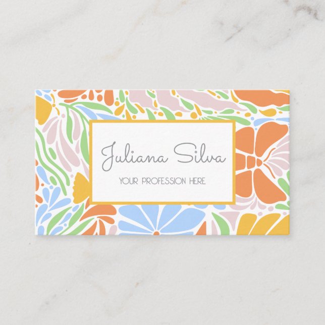 Retro Floral Colorful Frame Business Card (Front)