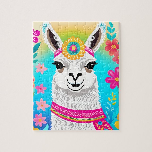  Retro Floral Colorful Llama Jigsaw Puzzle (Vertical)