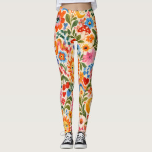 Retro Floral Colorful Maximalist Leggings