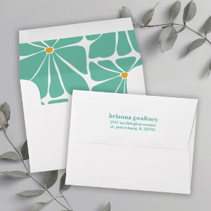 Retro Floral Colorful Turquoise Return Address Envelope