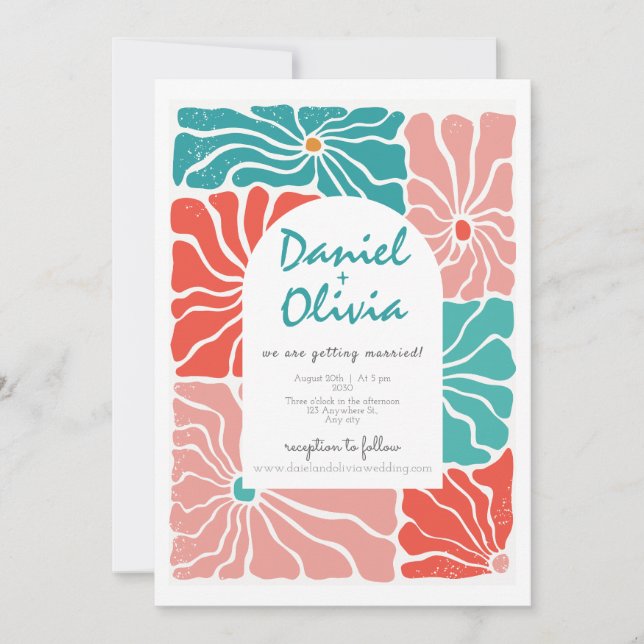 Retro Floral Colorful Wedding Invitation (Front)