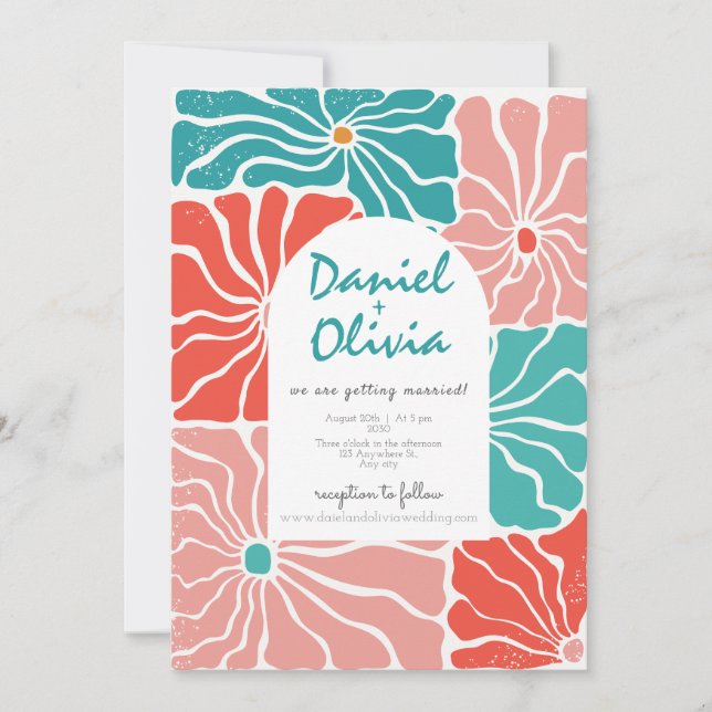 Retro Floral Colorful Wedding Invitation (Front)