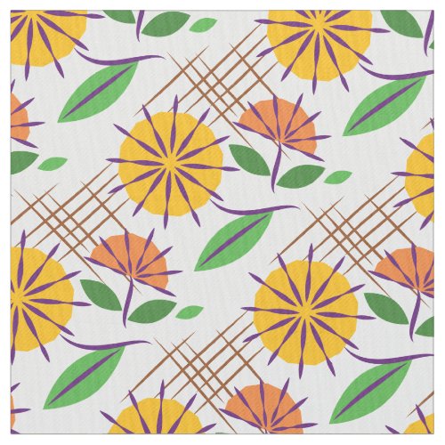 Retro Floral Contemporary Pattern Yellow  Orange Fabric