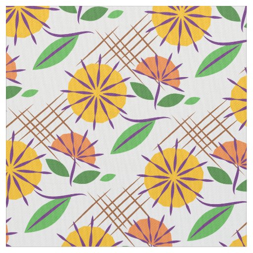 Retro Floral Contemporary Pattern Yellow + Orange Fabric