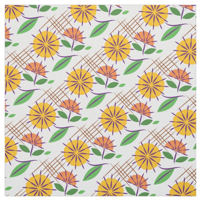 Retro Floral Contemporary Pattern Yellow + Orange Fabric (Swatch)