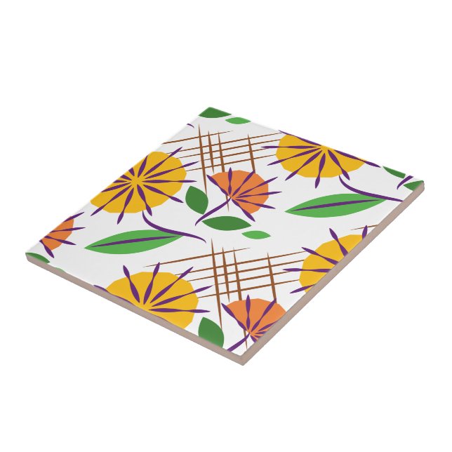 Retro Floral Contemporary Pattern Yellow + Orange Tile (Side)