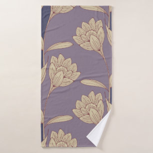 retro floral crocus wallpaper tile in blue mauve s bath towel