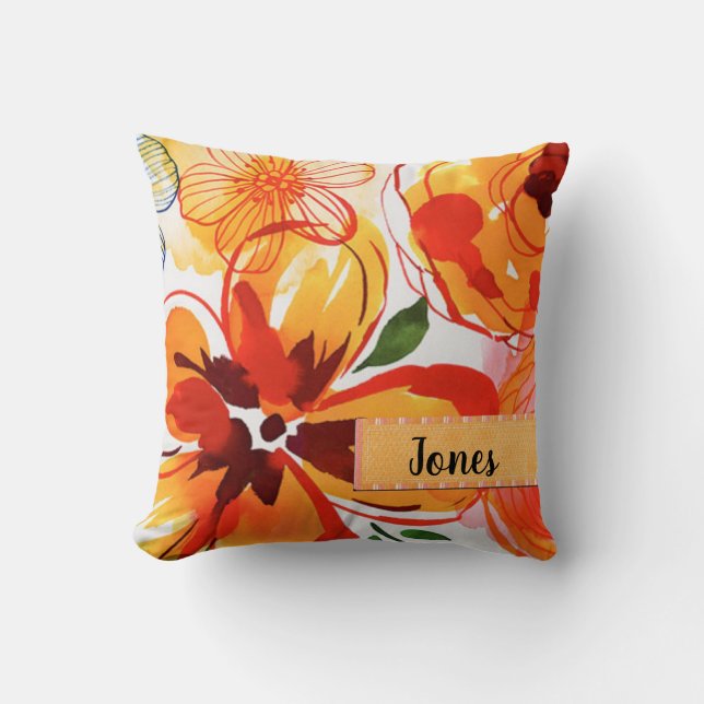 Retro Floral Custom Throw Pillow (Front)