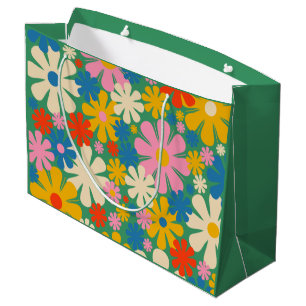 Retro Floral Cute and Colorful Flower Pattern Large Gift Bag