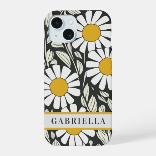 Retro Floral Daisies April Birth Flower  Name iPhone 15 Case